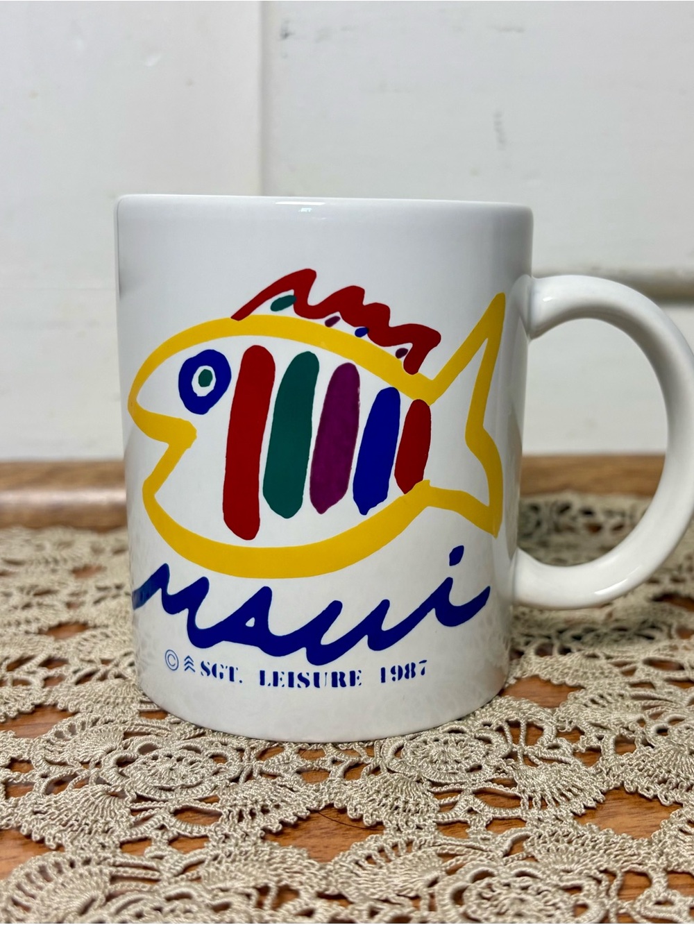 Vintage 80s Maui Sgt Leisure Colorful Fish Mug Retro Coffee Cup